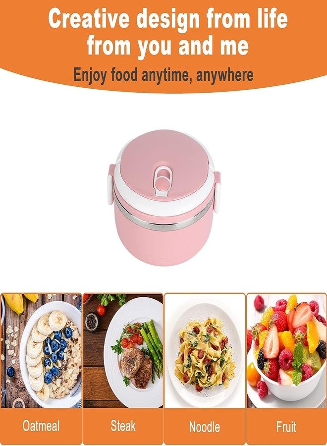 LIZEALUCKY Food Container,Bento Lunch Box Office Worker Tableware With Safety Buckles,Stainless Steel Sealed Portable Rice Noddles Lunch Box,for Picnics Camping (single layer-pink) - Image 2